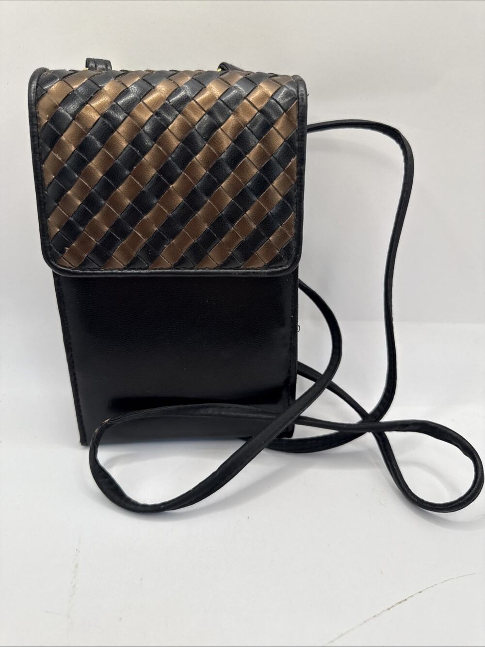 VTG 90s MICHAEL STEVENS Crossbody Bag Purse Black Faux Leather Designer